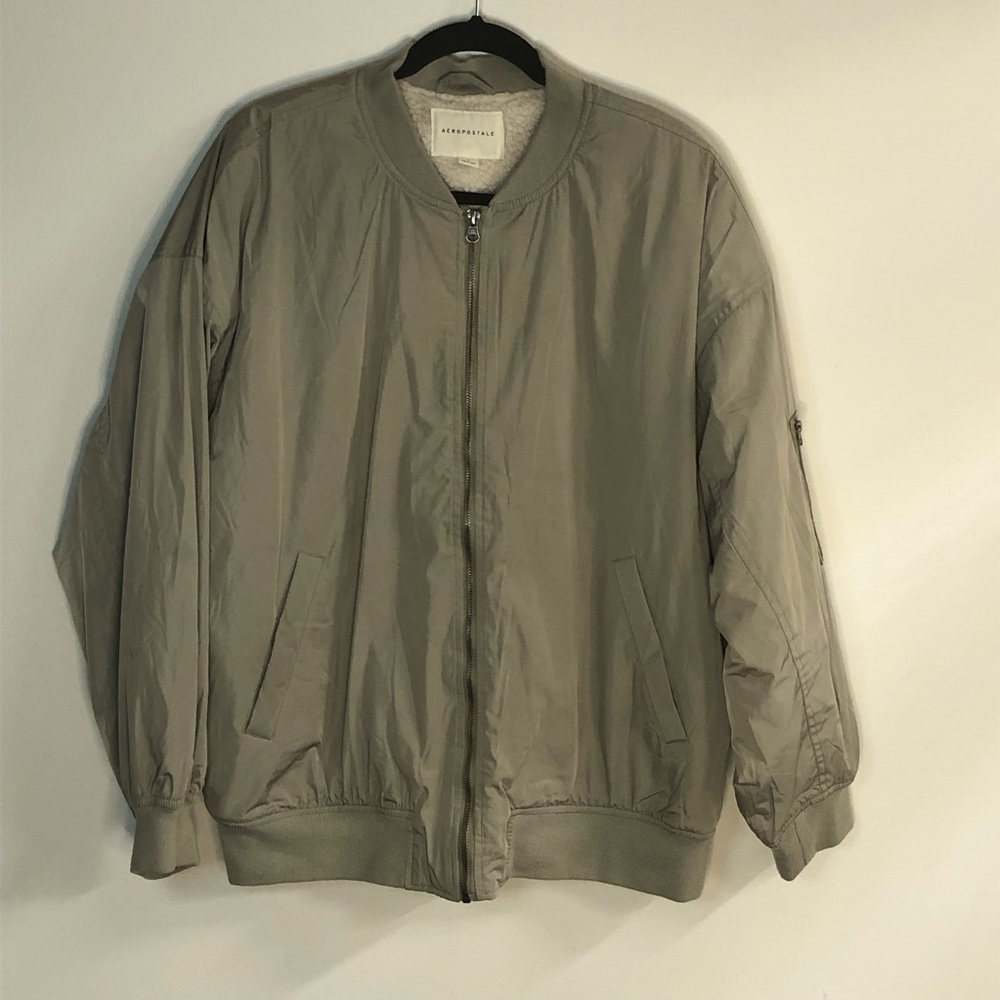 Aeropostale Men's Beige Bomber Jacket L Large Full Zip